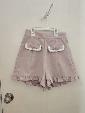 Evelyn bijou frilly tweed dress shorts with dainty bow detail
